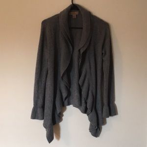 Drapey Bell-Sleeved Gray Cashmere Sweater, Small